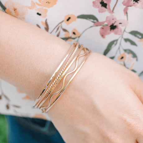 Bangle Stack: Hammered, Twist, Sparkle, Wavy & Smooth - Laurel Elaine Jewelry