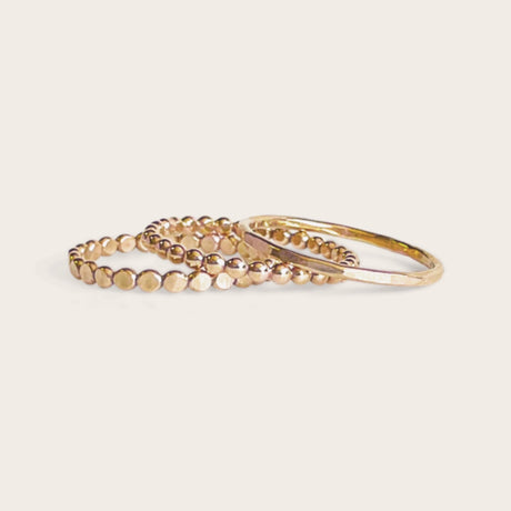 Ring Stack: Beaded, Hammered Beaded & Thin Hammered - Laurel Elaine Jewelry