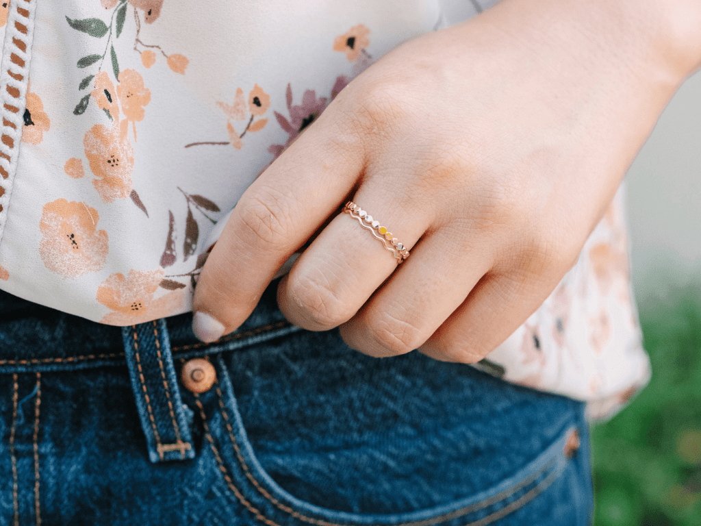 Ring Stack: Wavy & Hammered Beaded - Laurel Elaine Jewelry