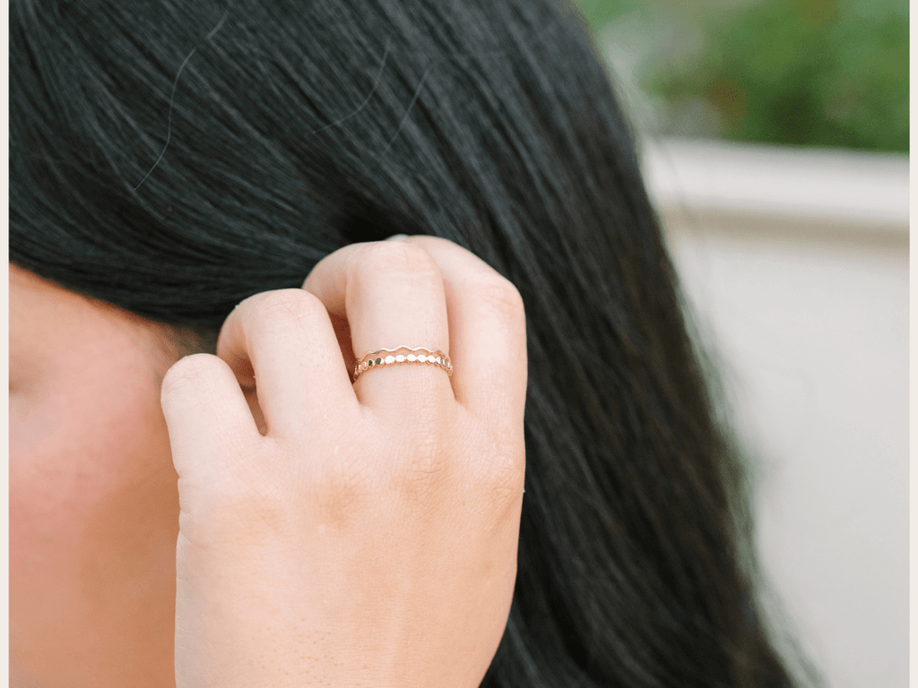 Ring Stack: Wavy & Hammered Beaded - Laurel Elaine Jewelry