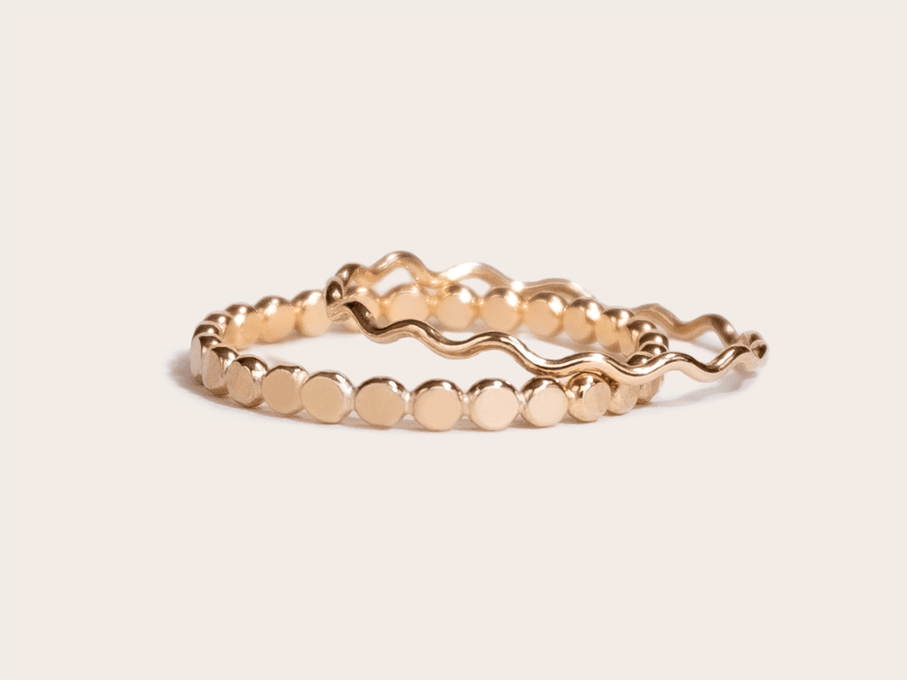 Ring Stack: Wavy & Hammered Beaded - Laurel Elaine Jewelry