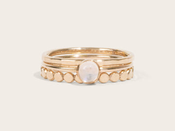 PREORDER | Ring Stack: Moonstone, Hammered Beaded & Thin Hammered - Laurel Elaine Jewelry