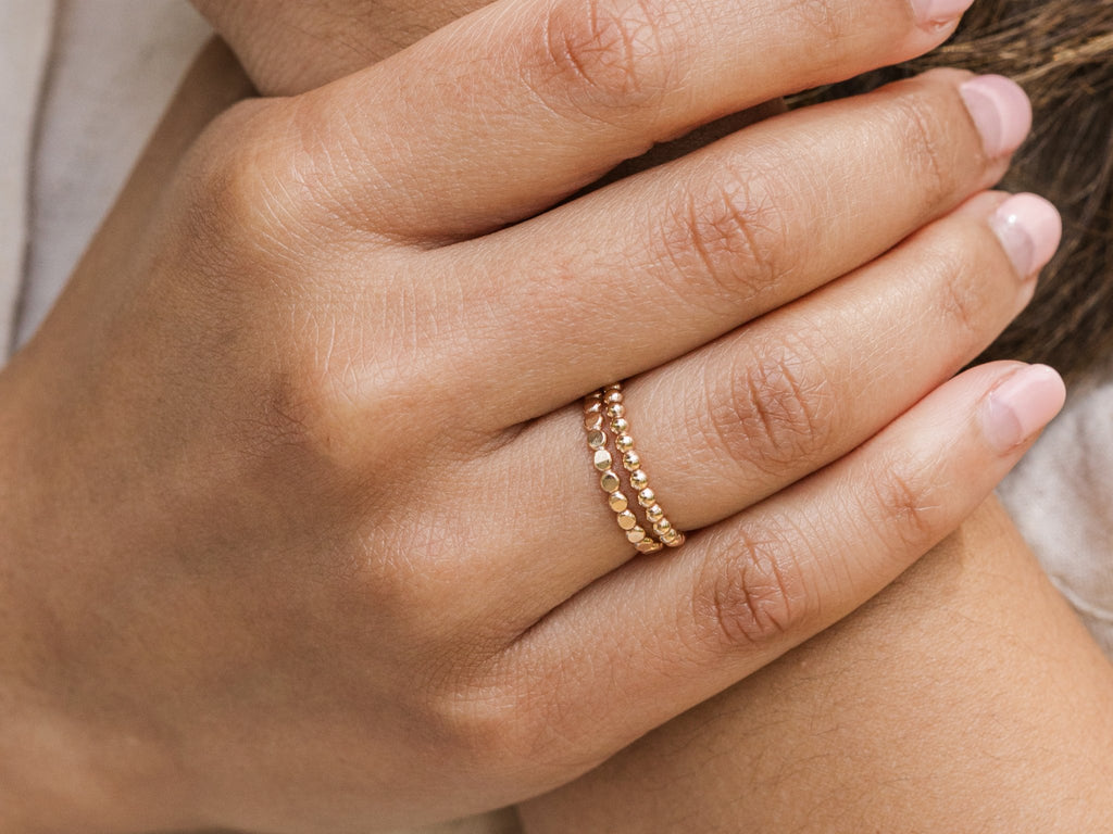 Ring Stack: Beaded & Hammered Beaded - Laurel Elaine Jewelry