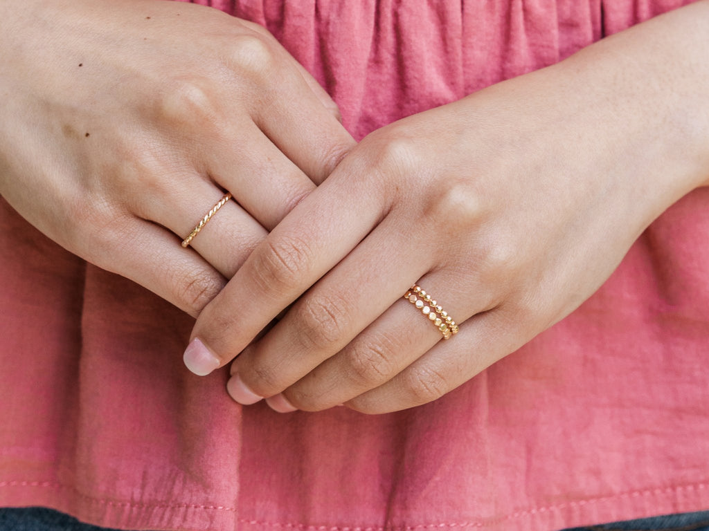 Ring Stack: Beaded & Hammered Beaded - Laurel Elaine Jewelry
