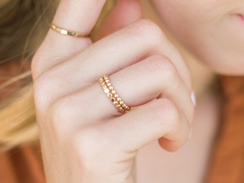 Ring Stack: Beaded & Hammered Beaded - Laurel Elaine Jewelry