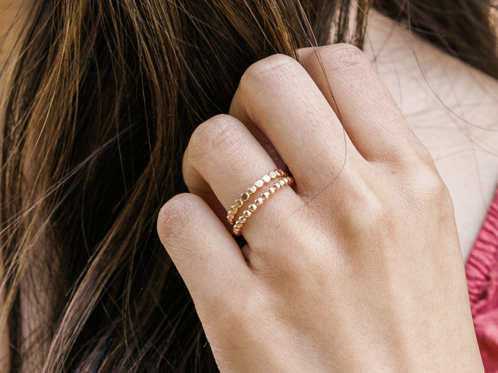 Ring Stack: Beaded & Hammered Beaded - Laurel Elaine Jewelry