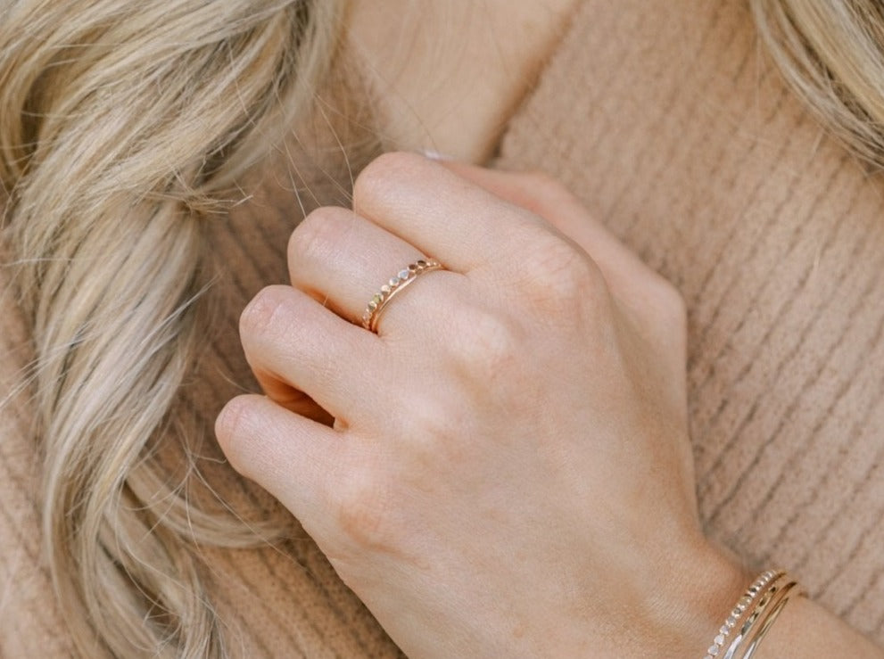 Ring Stack: Hammered Beaded & Ultra Thin Smooth - Laurel Elaine Jewelry