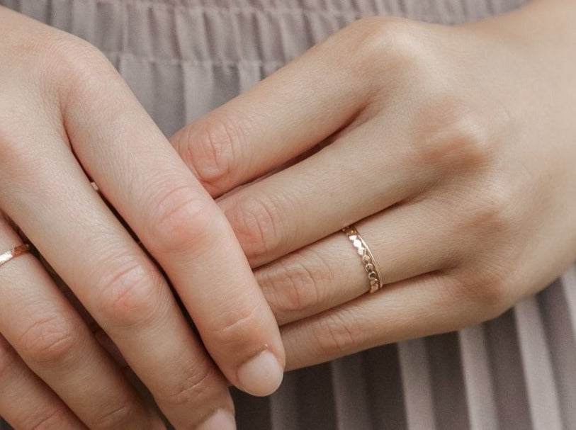 Ring Stack: Hammered Beaded & Ultra Thin Smooth - Laurel Elaine Jewelry