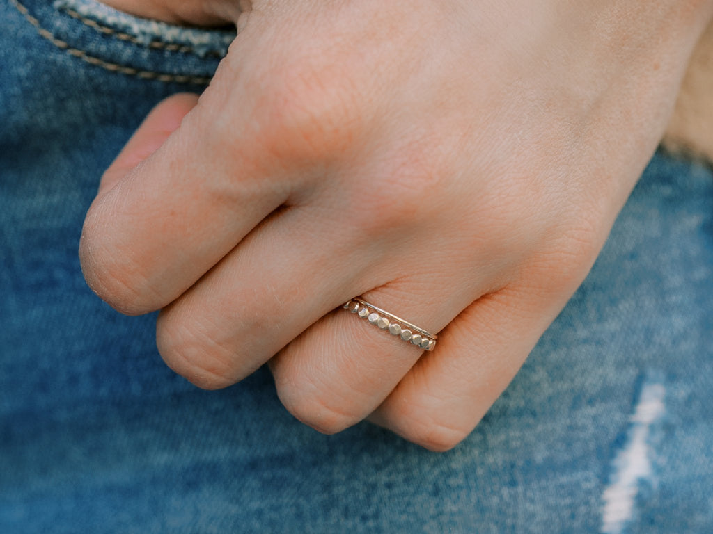 Ring Stack: Hammered Beaded & Ultra Thin Smooth - Laurel Elaine Jewelry