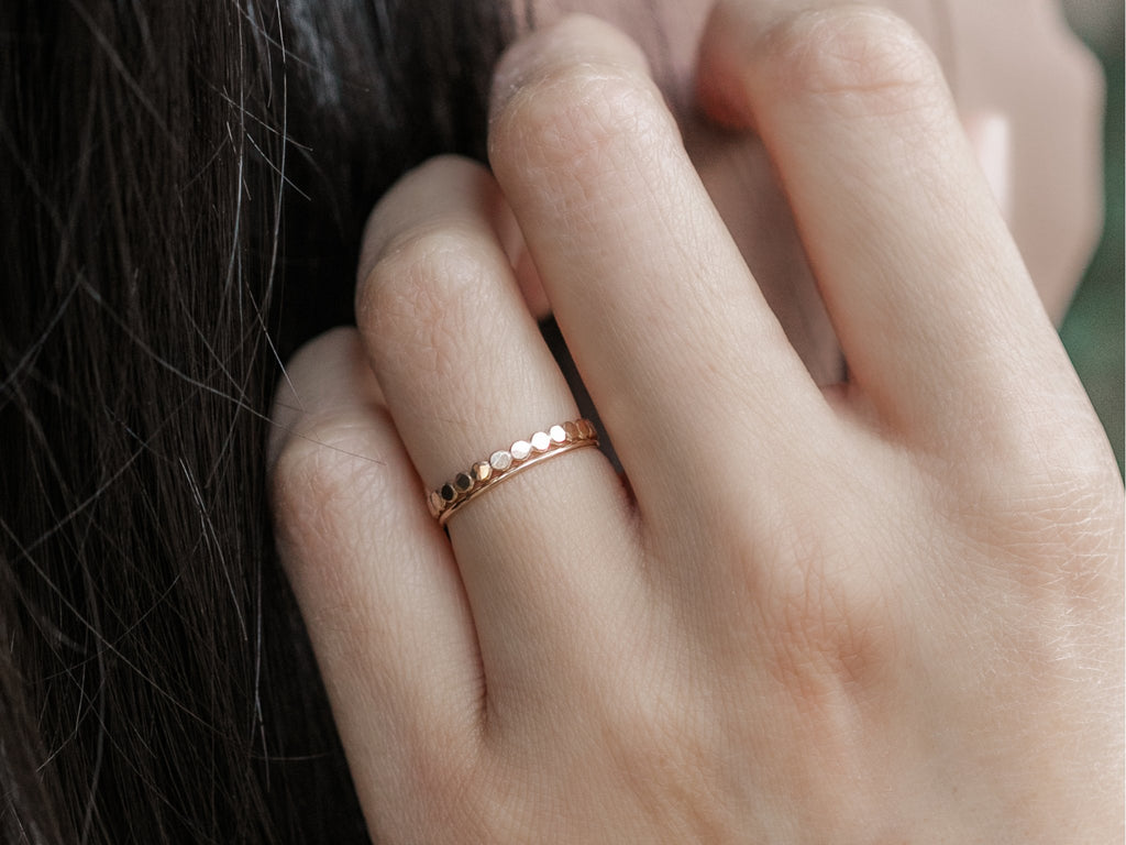 Ring Stack: Hammered Beaded & Ultra Thin Smooth - Laurel Elaine Jewelry