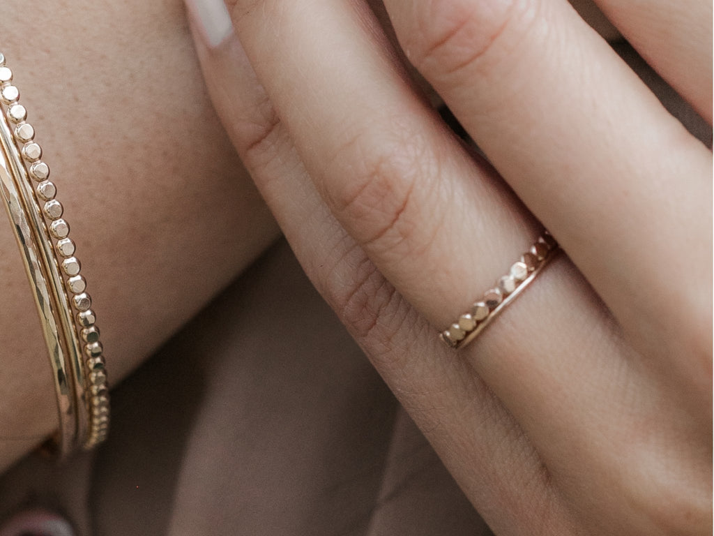 Ring Stack: Hammered Beaded & Ultra Thin Smooth - Laurel Elaine Jewelry