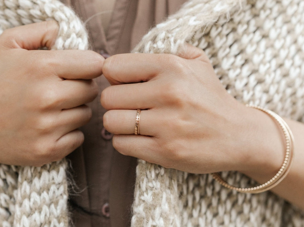 Ring Stack: Hammered Beaded & Ultra Thin Smooth - Laurel Elaine Jewelry