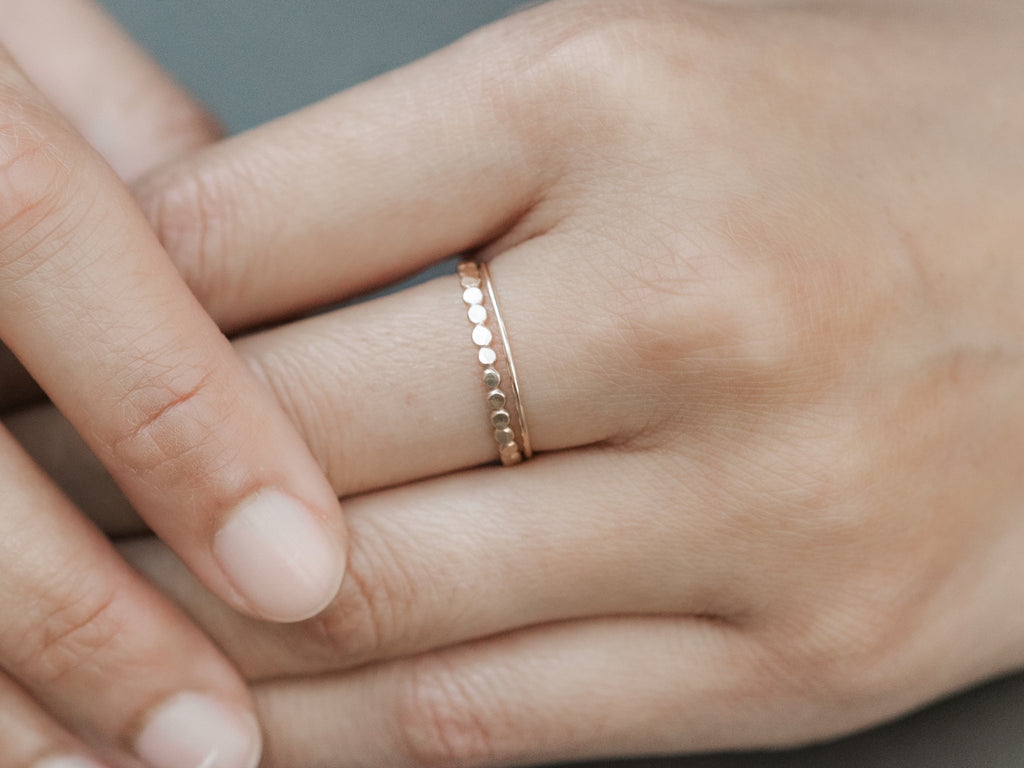Ring Stack: Hammered Beaded & Ultra Thin Smooth - Laurel Elaine Jewelry