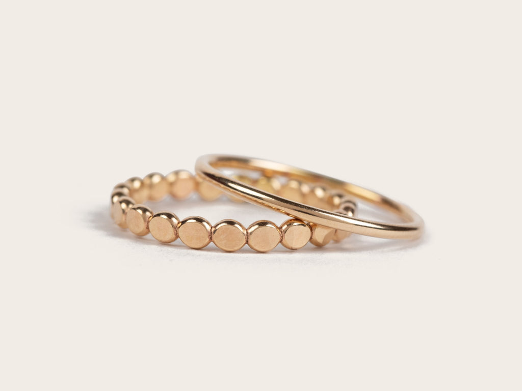 Ring Stack: Thick Hammered Beaded & Thin Smooth - Laurel Elaine Jewelry